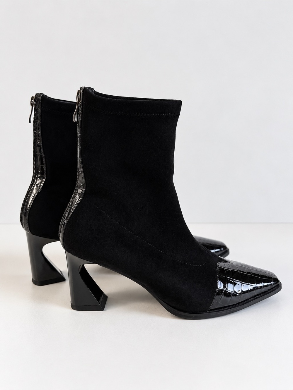 Bronx Suede Ankle Boots with Squate Toe and Croc Details - Size 9